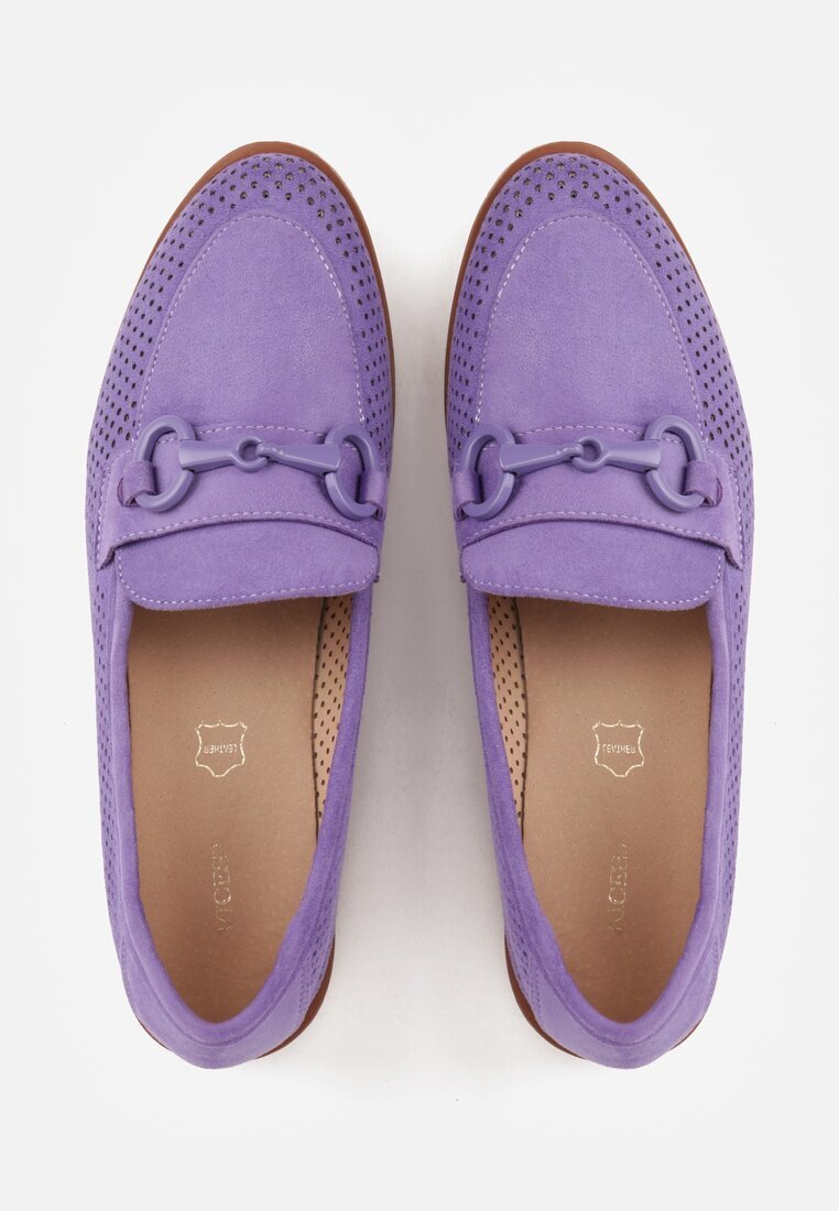 vices Mocasini Violet cu Perforații cu Branț din Piele Naturală Felithria