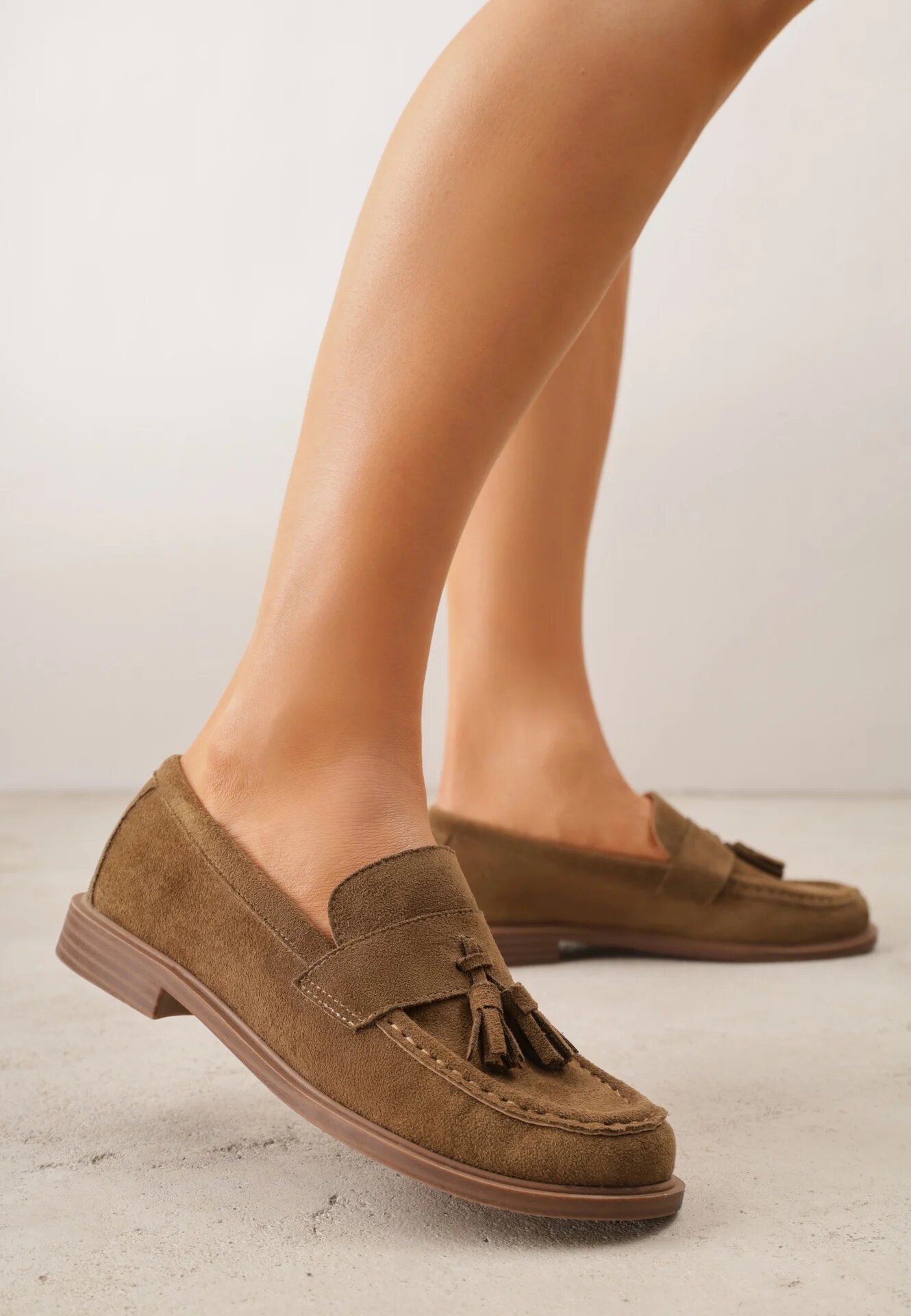 vices Moccasini Bej închis cu Branț din Piele Naturală Decorate cu Ciucuri Maritune