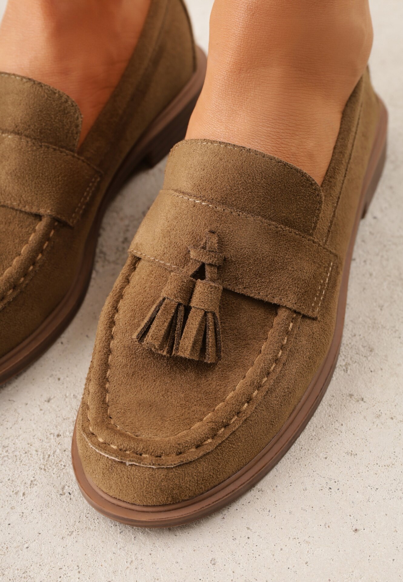 vices Moccasini Bej închis cu Branț din Piele Naturală Decorate cu Ciucuri Maritune