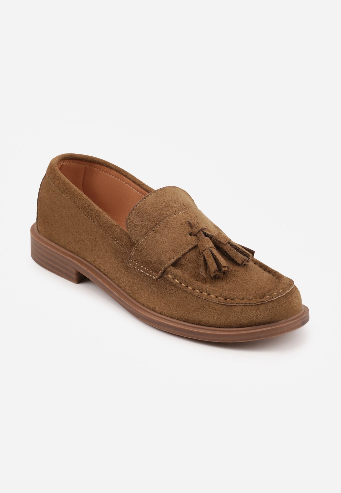 vices Moccasini Bej închis cu Branț din Piele Naturală Decorate cu Ciucuri Maritune