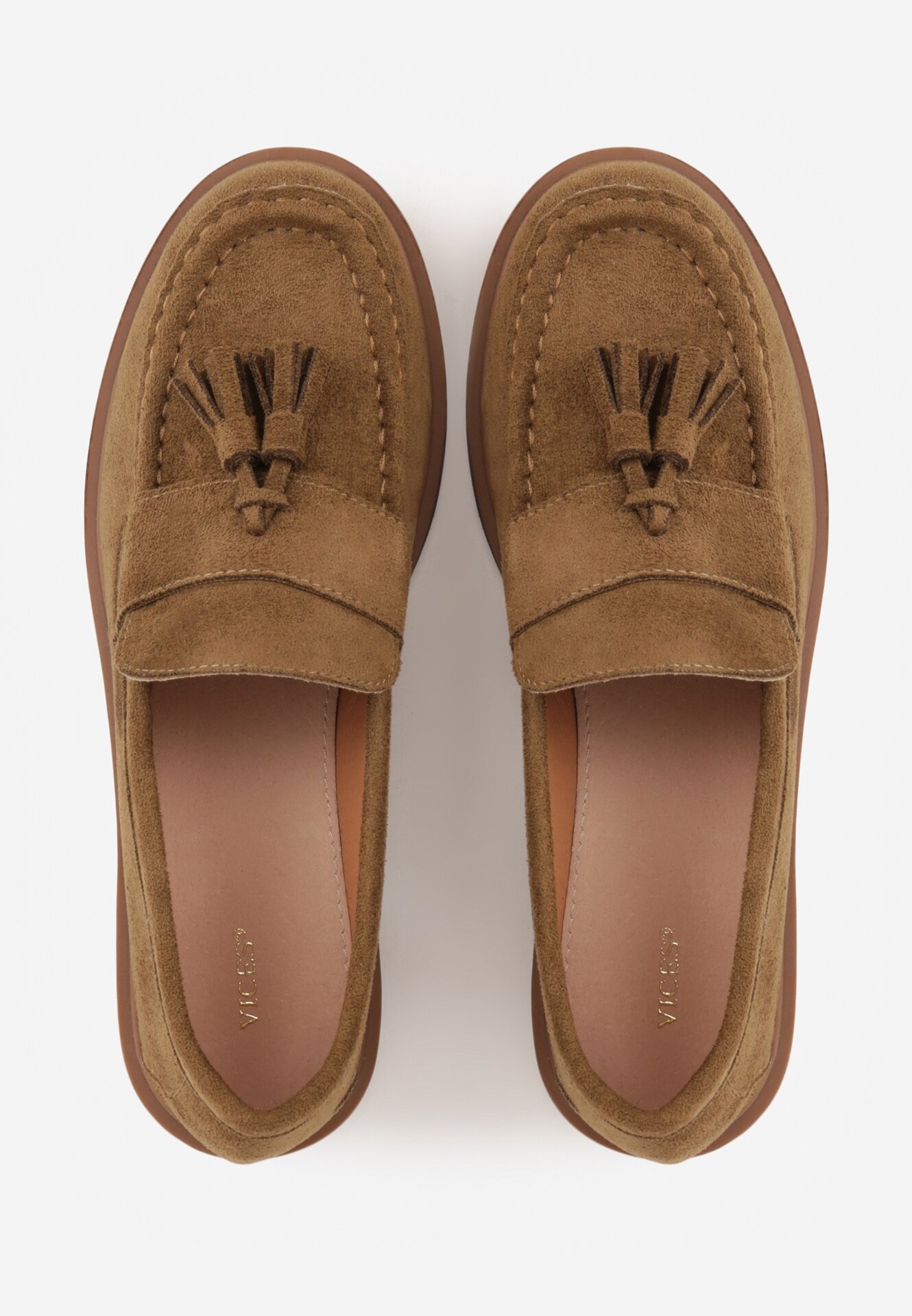 vices Moccasini Bej închis cu Branț din Piele Naturală Decorate cu Ciucuri Maritune