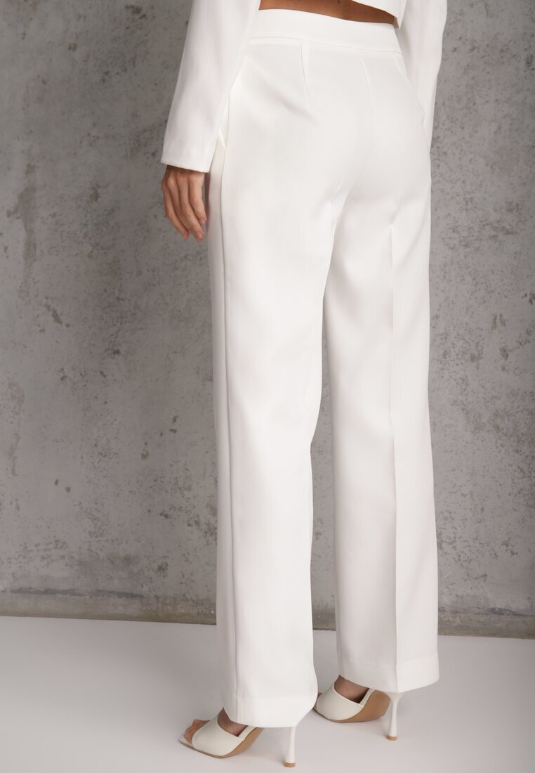 vices Pantaloni albi eleganți cu dungă decorați cu închidere cu cataramă Azisore