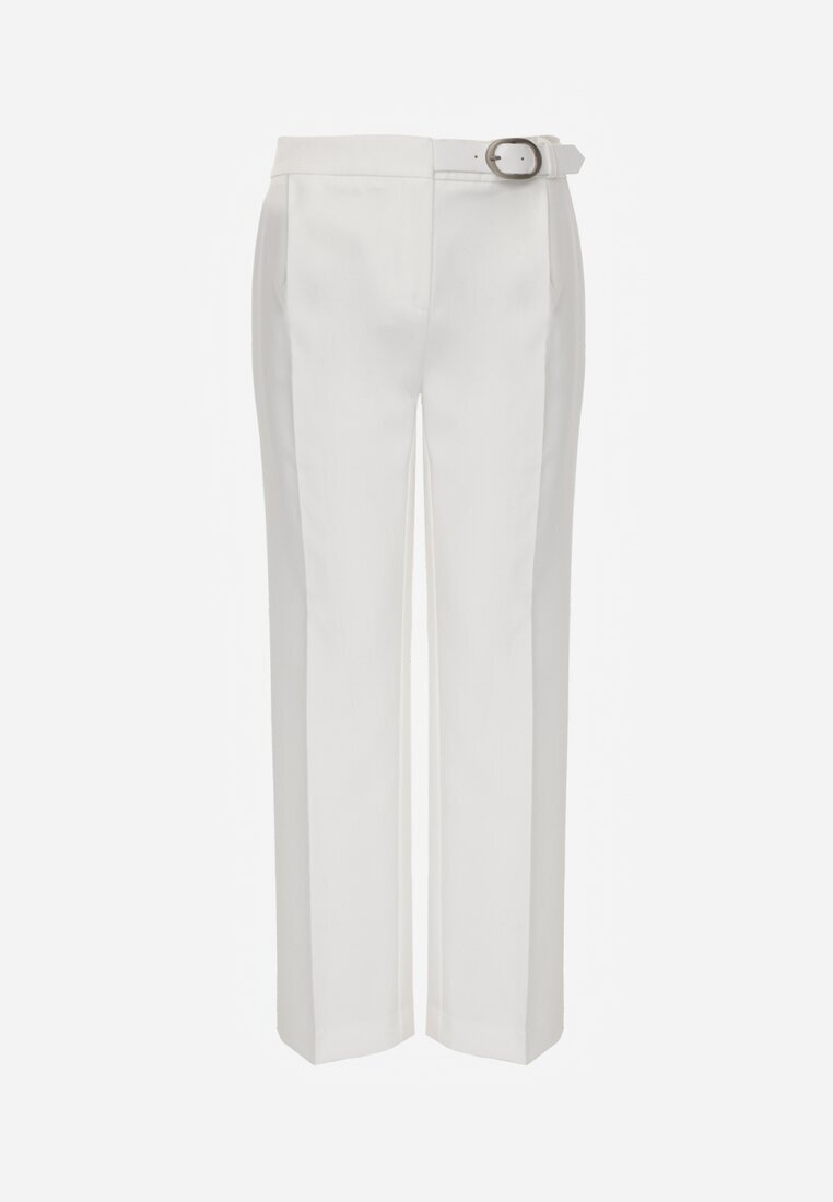 vices Pantaloni albi eleganți cu dungă decorați cu închidere cu cataramă Azisore