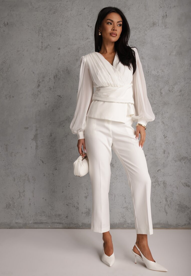 vices Pantaloni Clasici Albi De costum High Waist Dimaia