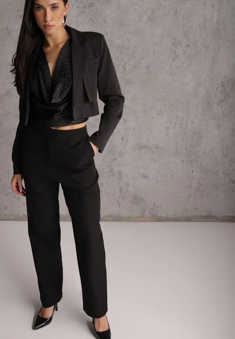 vices Pantaloni de costum Negri Straight Leg High Waist Ariesysh