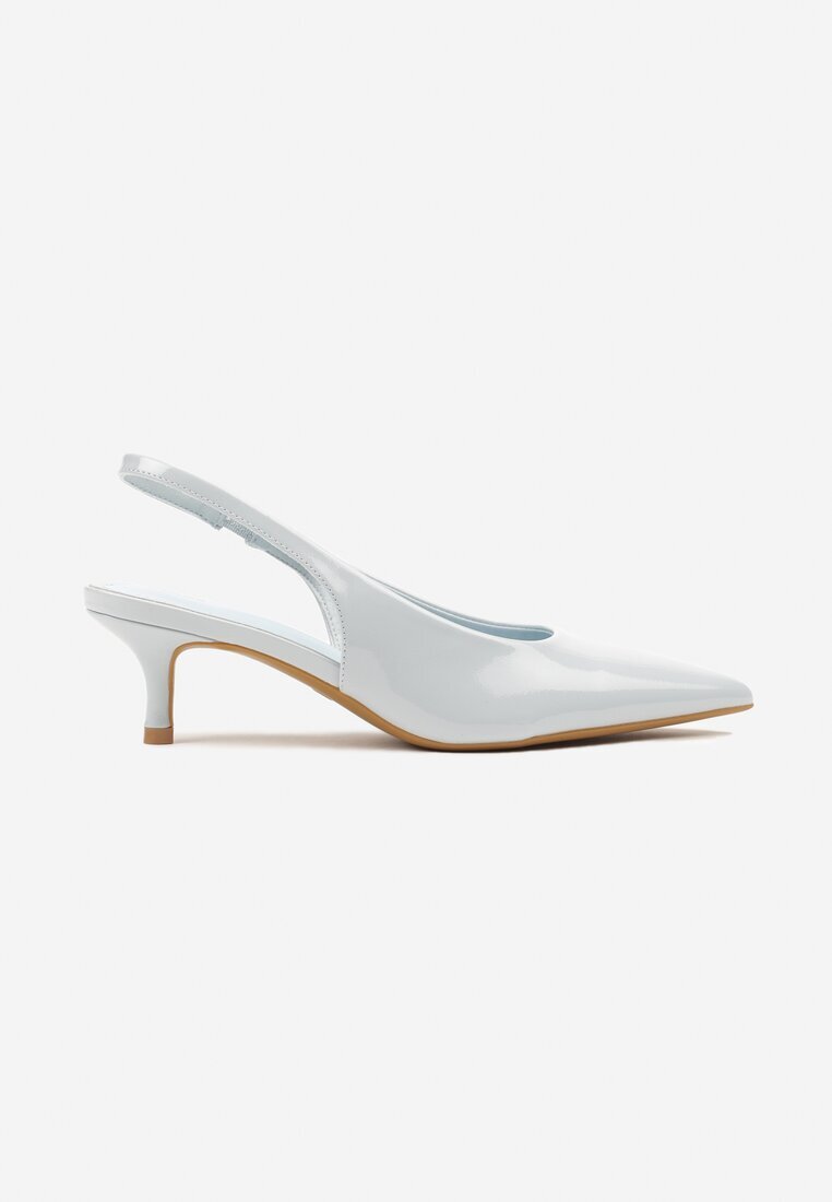 vices Pantoﬁ Albastre Slingback cu Luciu Lăcuit cu Toc Tip Kitten Sonwena
