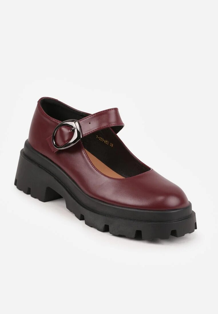 vices Pantofi Bordeaux pe Platformă în Stil Mary Jane Decorați cu Cataramă Metalică Zinida