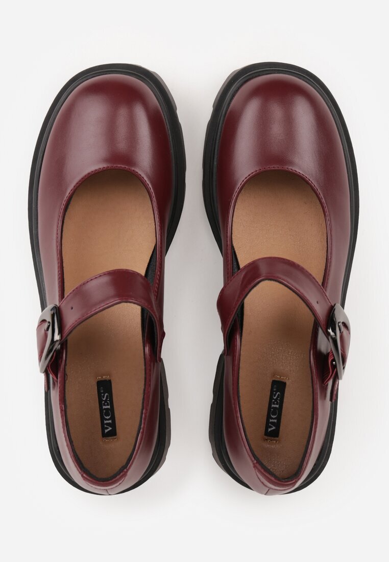 vices Pantofi Bordeaux pe Platformă în Stil Mary Jane Decorați cu Cataramă Metalică Zinida