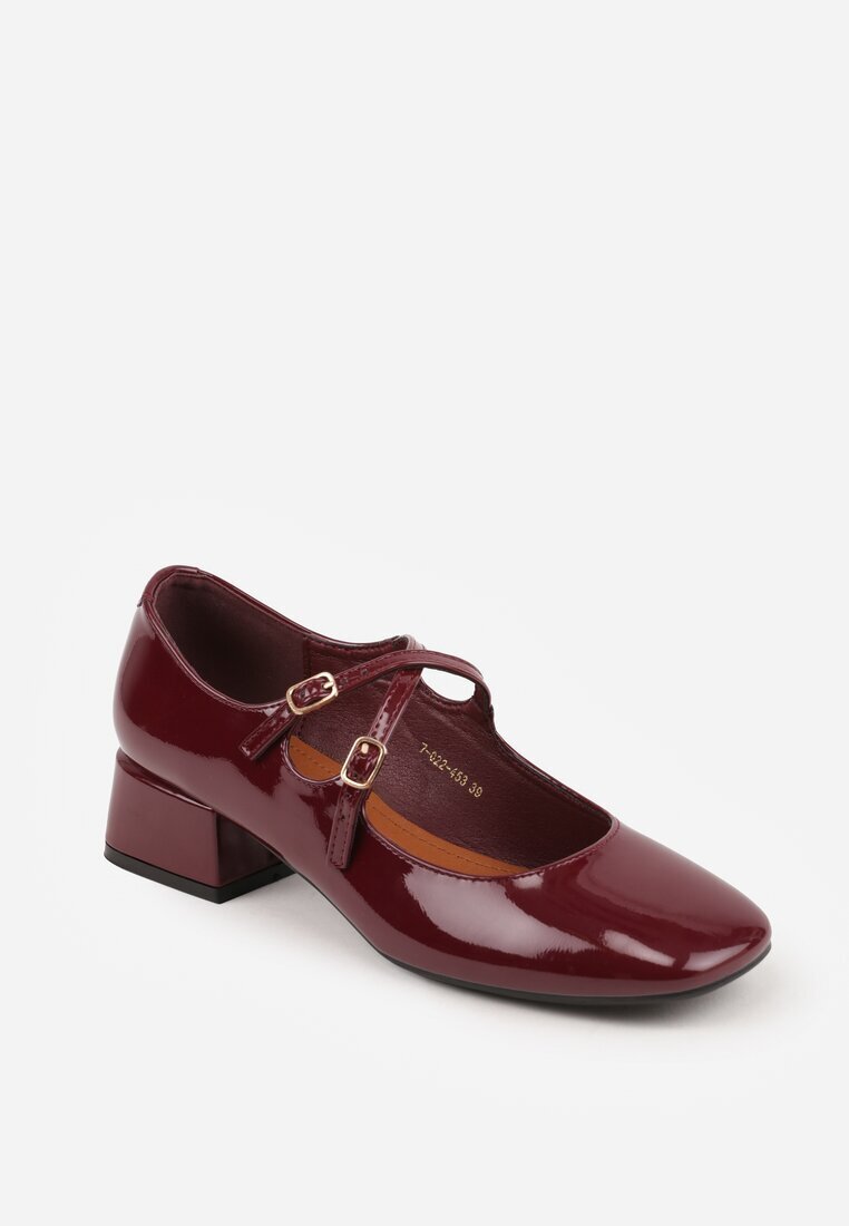 vices Pantofi cu toc Bordeaux lăcuiți cu toc gros cu barete și catarame Omeisa