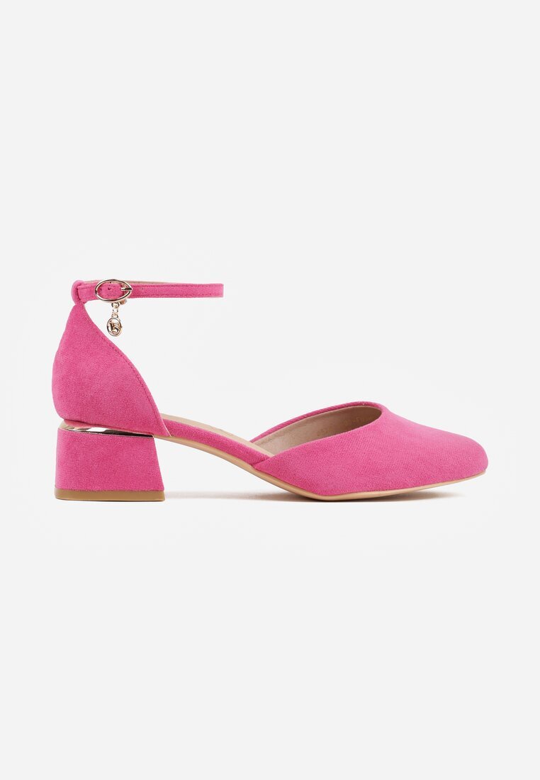 vices Pantofi cu toc Fucsia cu toc bloc cu branț din piele naturală și cu ornament metalic Velori