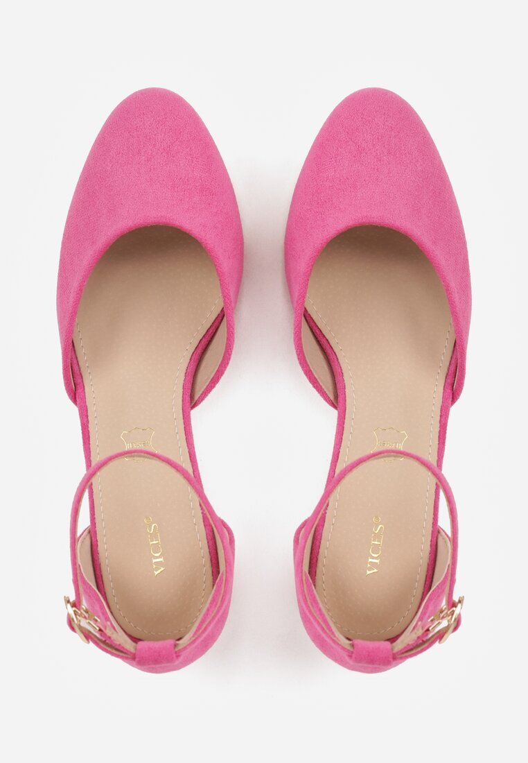 vices Pantofi cu toc Fucsia cu toc bloc cu branț din piele naturală și cu ornament metalic Velori