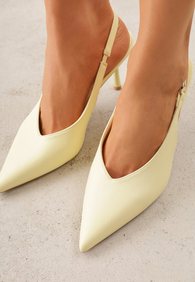 vices Pantofi cu toc galbeni slingback cu decupaj în V tonal