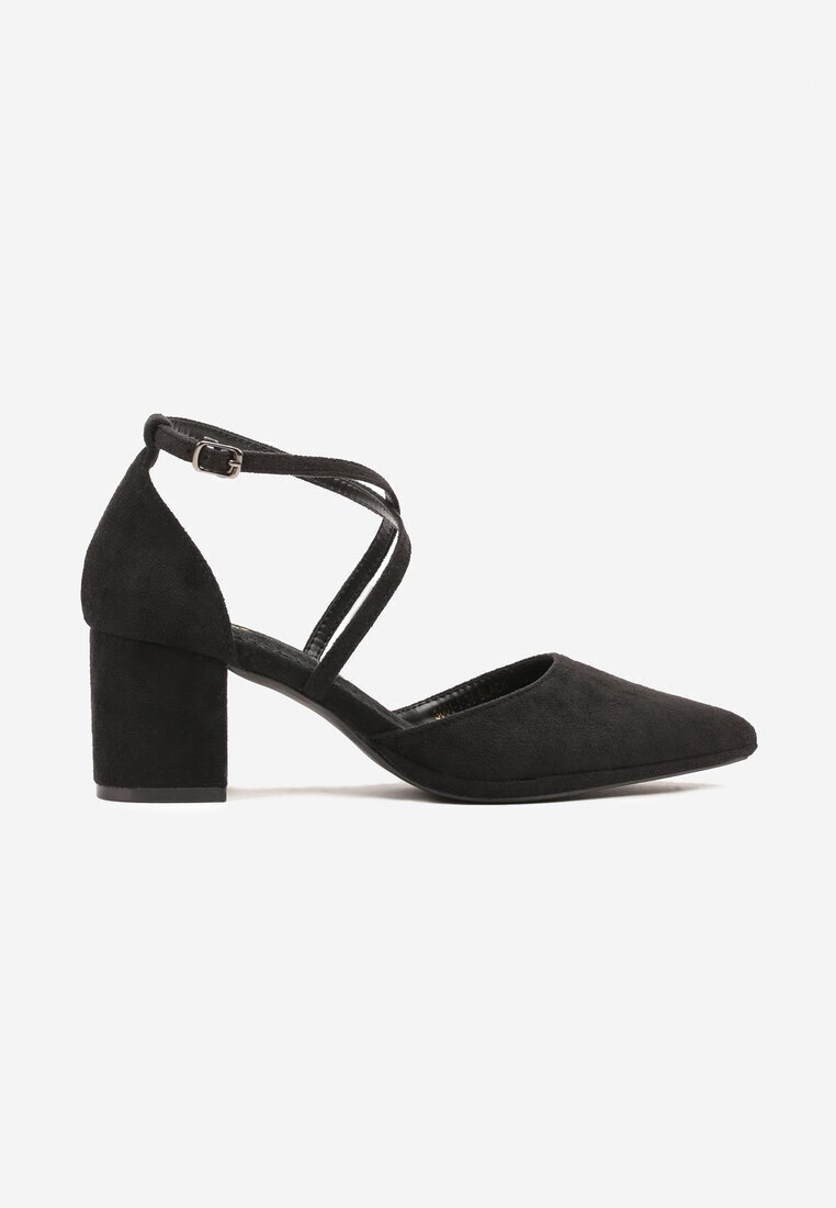 vices Pantofi cu toc înalt negri cu toc bloc cu branț din piele naturală și curele decorative Lizzetta