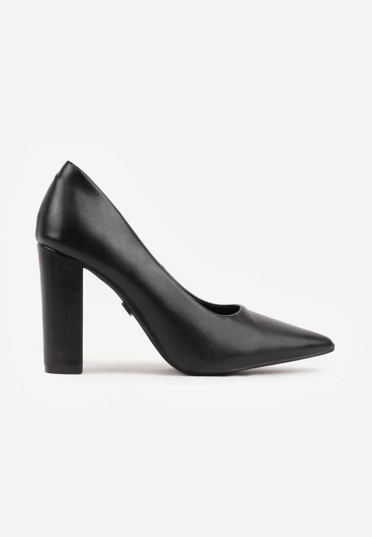 vices Pantofi eleganți negri cu toc gros cu branț din piele naturală Pioana