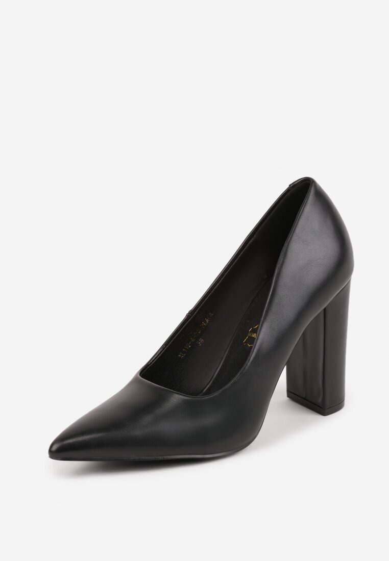 vices Pantofi eleganți negri cu toc gros cu branț din piele naturală Pioana