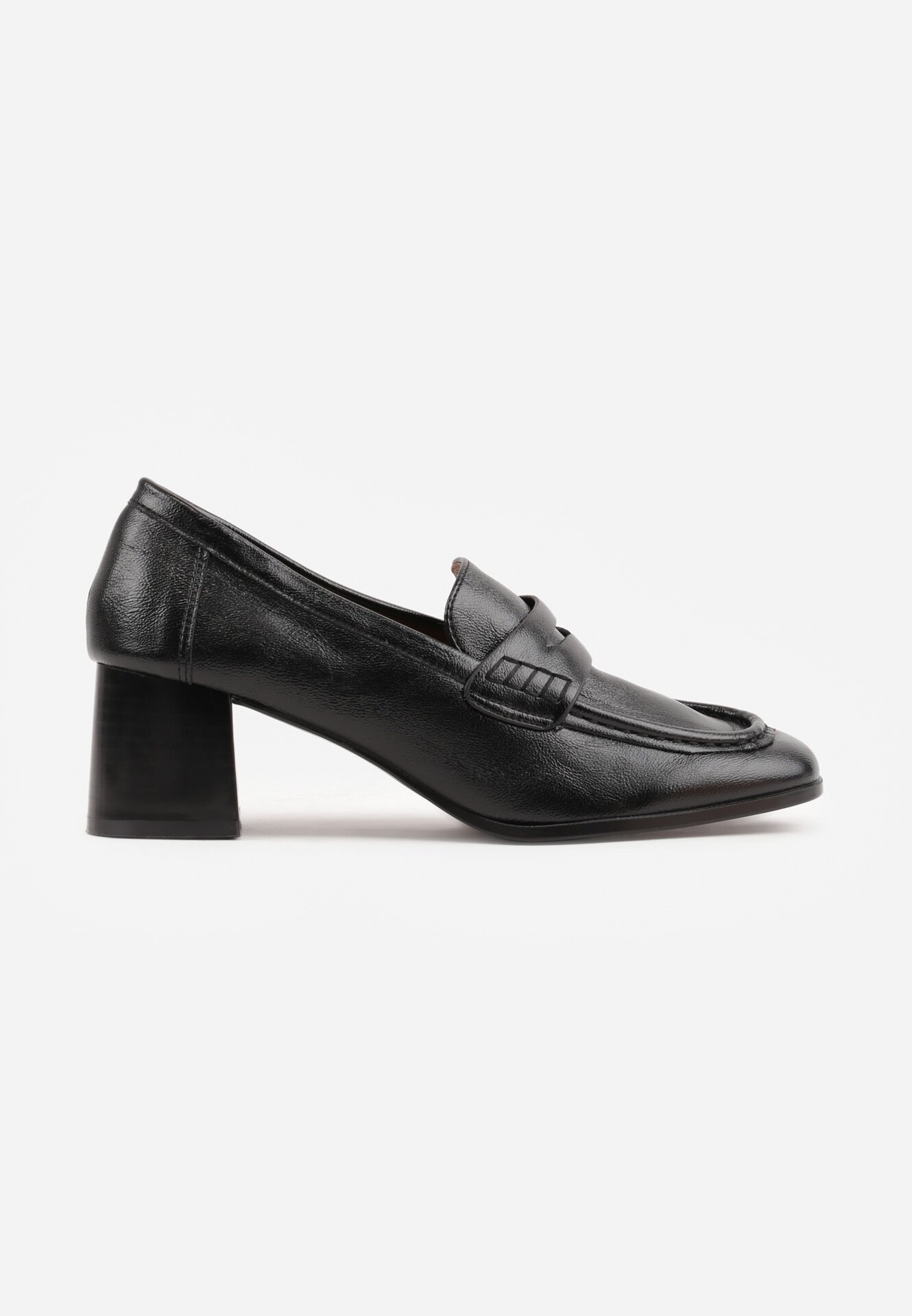 vices Pantofi în stil mocasin cu toc gros și branț din piele naturală Ilati Negri