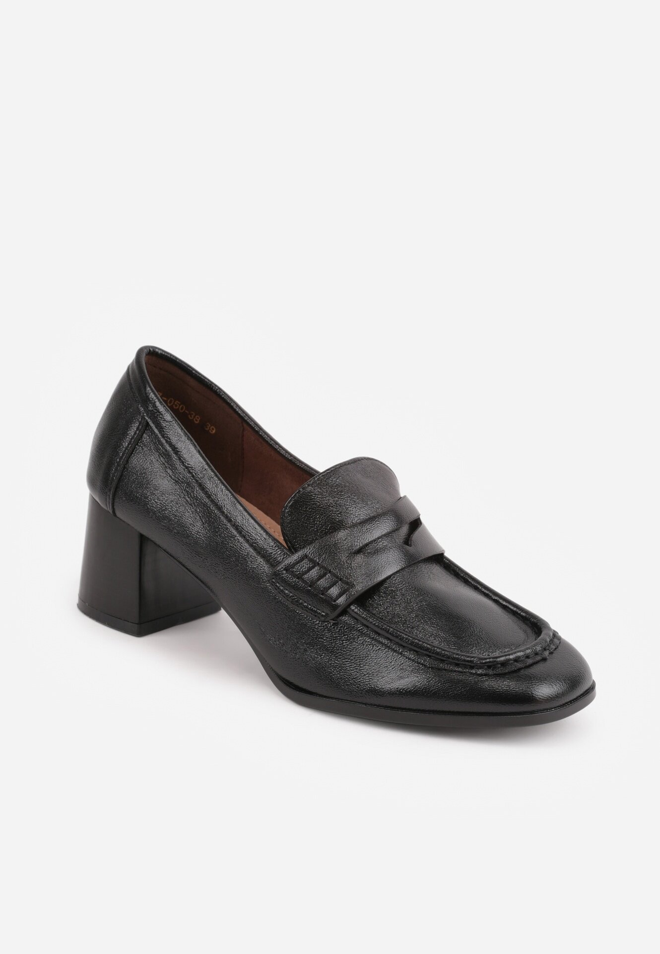 vices Pantofi în stil mocasin cu toc gros și branț din piele naturală Ilati Negri
