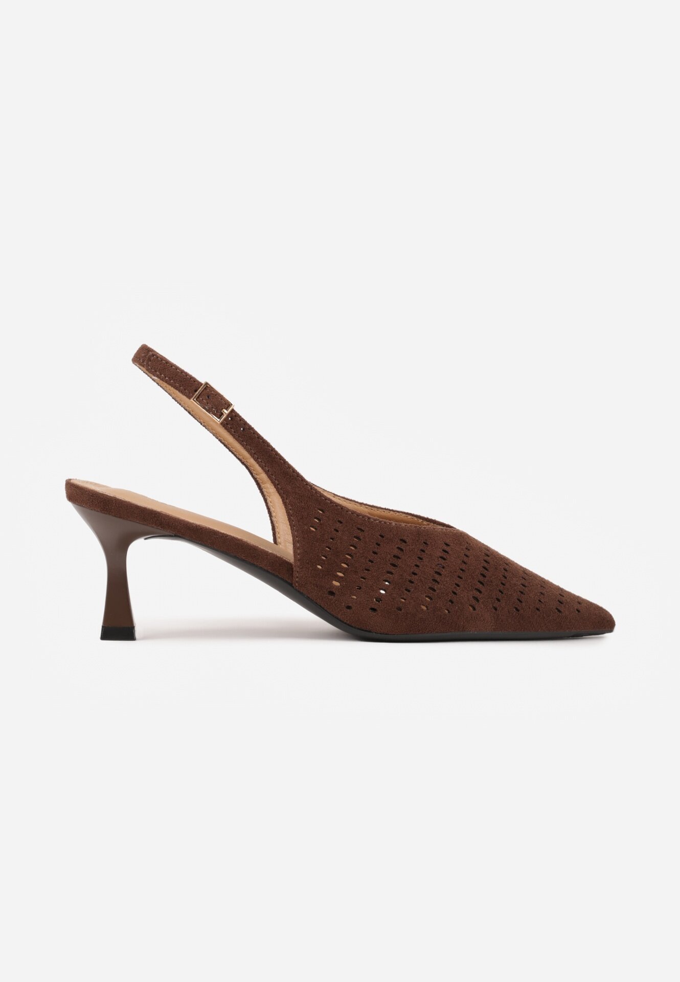 vices Pantofi Maro închis Slingback cu Toc Pisoi și Partea Superioară Ajurată Klephei