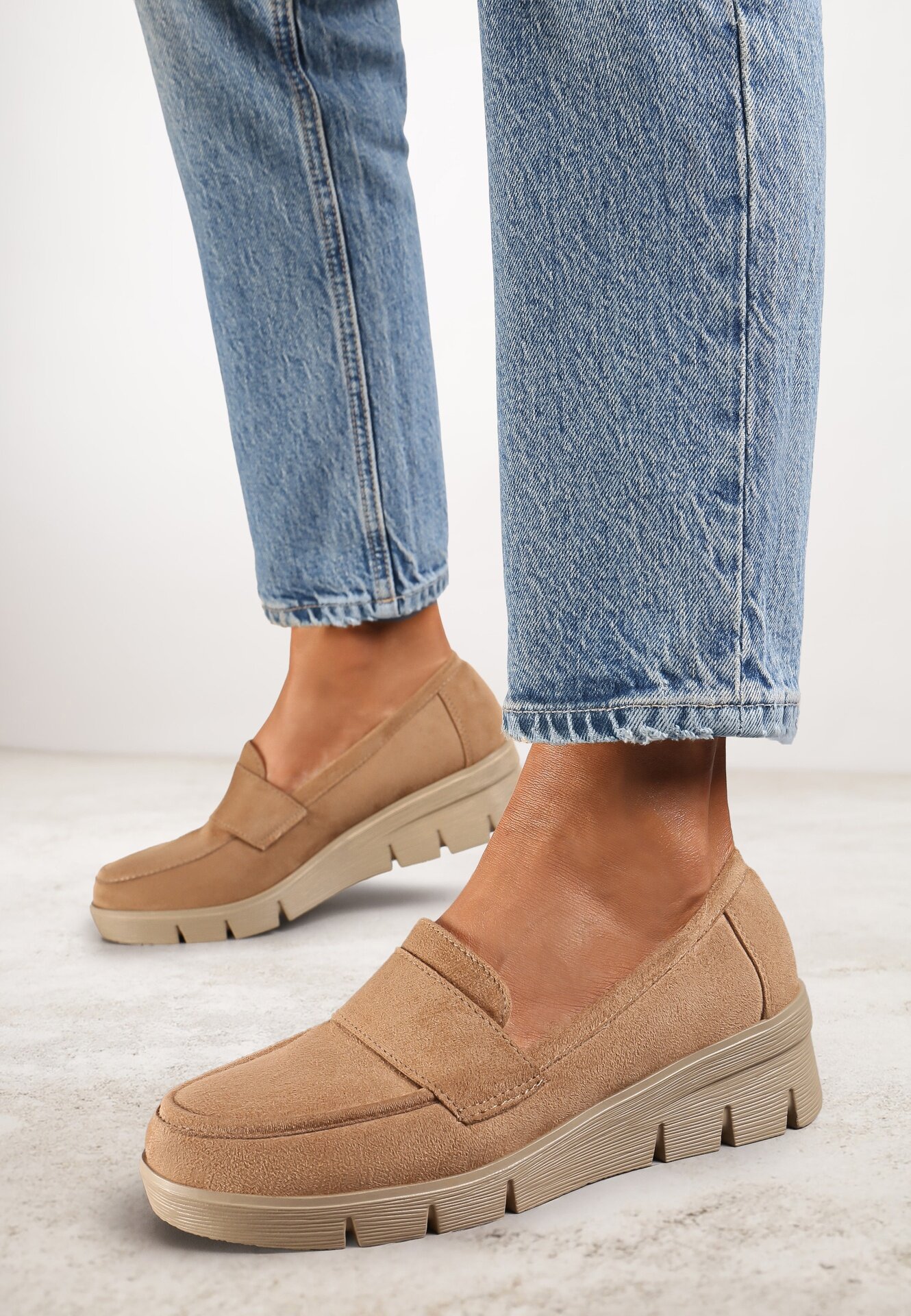 vices Pantofi Mocasin Bej închis pe pană cu branț din piele naturală Decorați cu o curea Zorvia