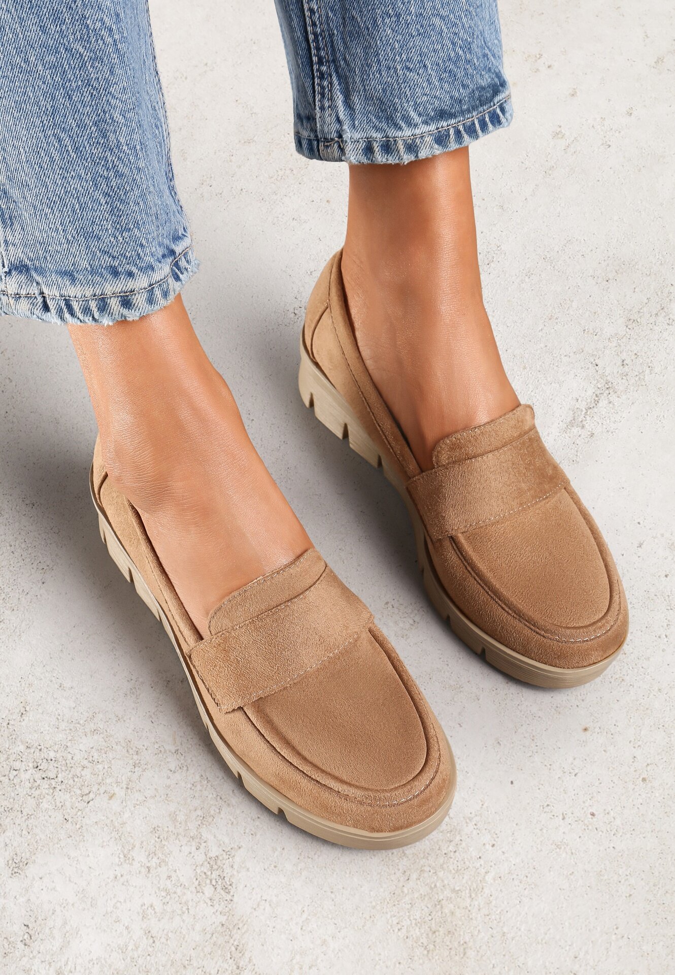 vices Pantofi Mocasin Bej închis pe pană cu branț din piele naturală Decorați cu o curea Zorvia