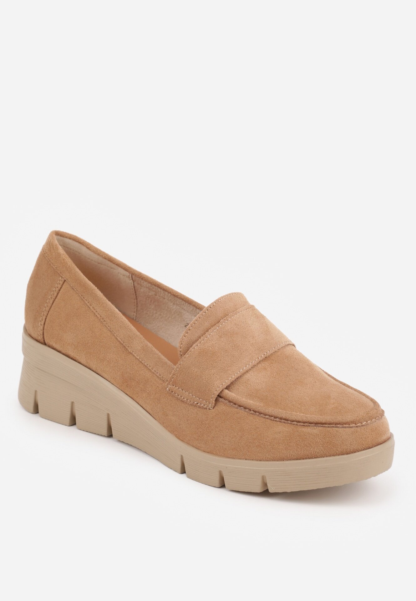 vices Pantofi Mocasin Bej închis pe pană cu branț din piele naturală Decorați cu o curea Zorvia