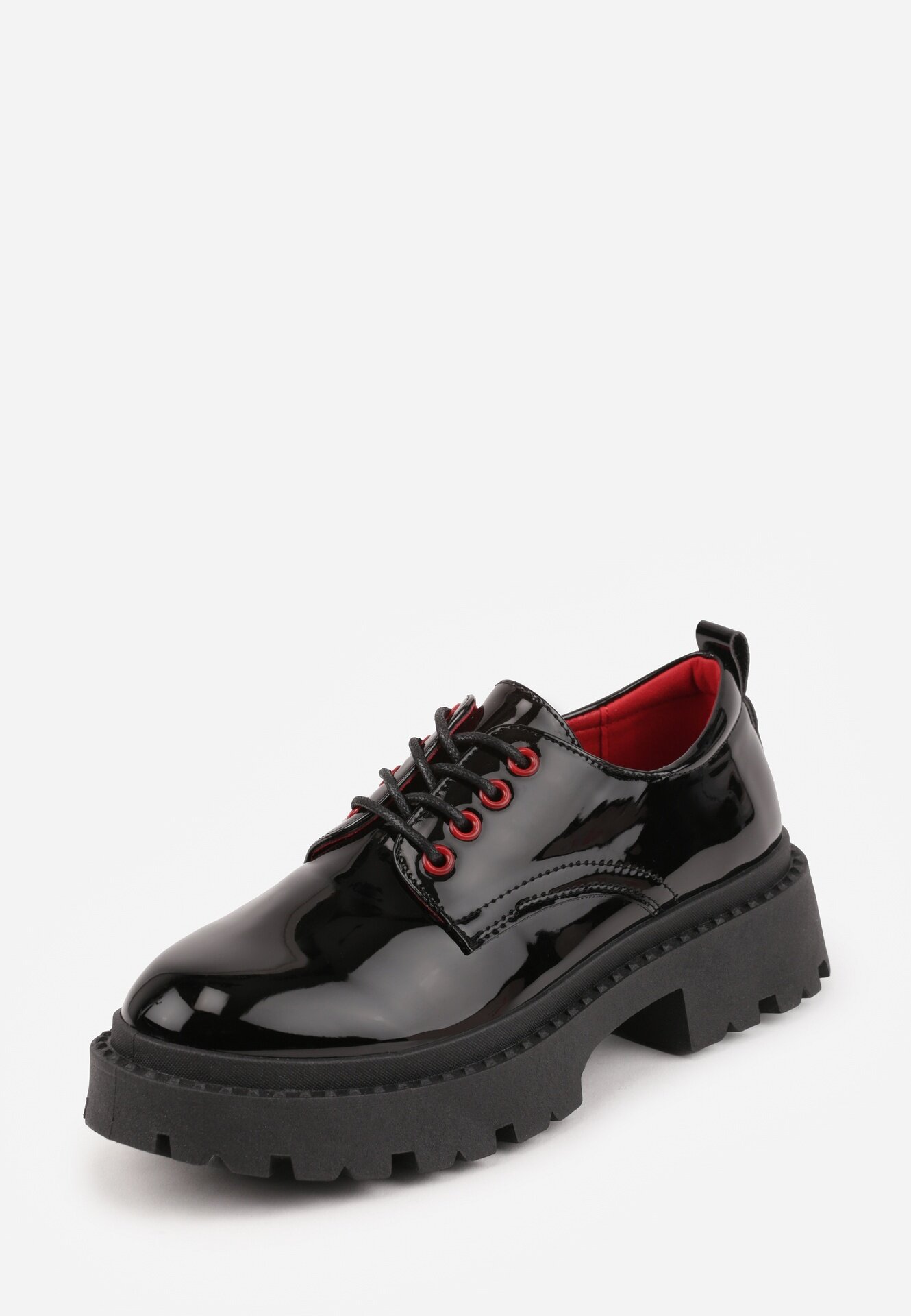 vices Pantofi Oxford Eleganți Negru-Roșu cu Șireturi și Platformă Anatala