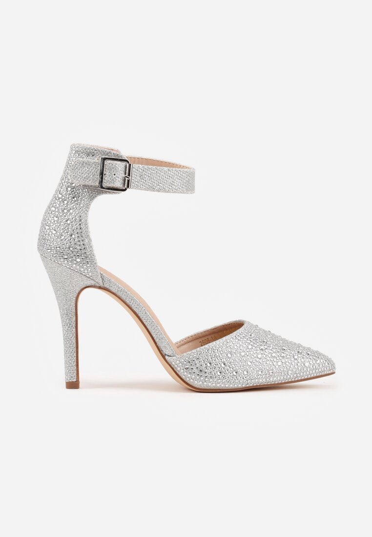 vices Pantofi stiletto Argintii cu circonii mici și branț din piele Vortinia