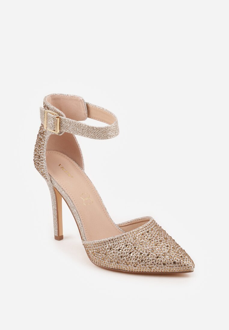 vices Pantofi stiletto Aurii cu pietre de zirconiu fine și Brant din piele Vortinia