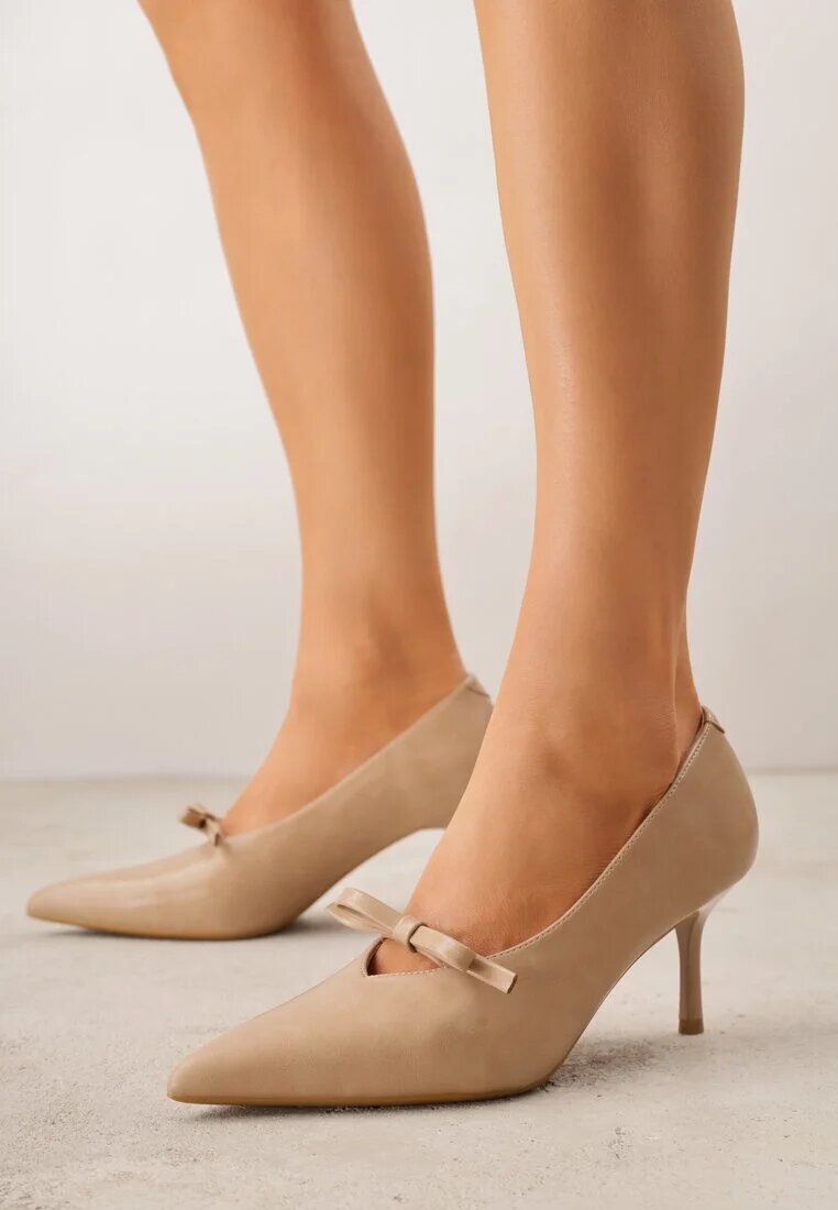 vices Pantofi stiletto Bej închis cu fundă și branț din piele naturală Rilanisse