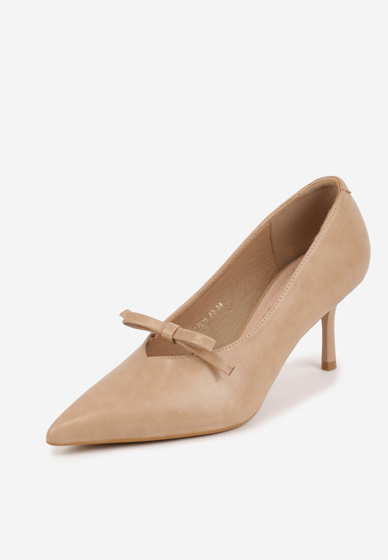 vices Pantofi stiletto Bej închis cu fundă și branț din piele naturală Rilanisse