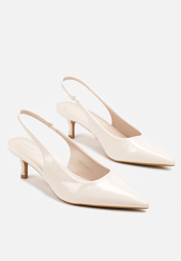vices Pantofi stiletto Bej Slingback cu Luciu Lăcuit pe Toc Kitten Sonwena