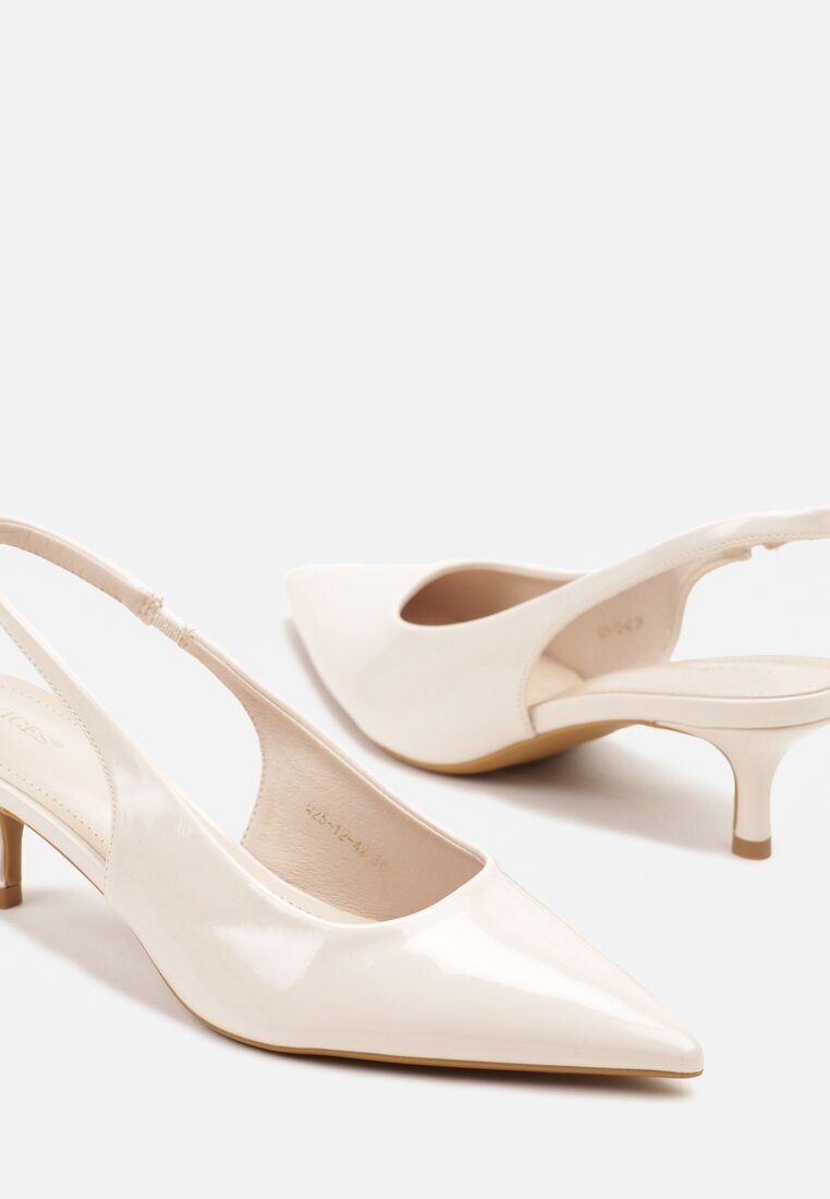 vices Pantofi stiletto Bej Slingback cu Luciu Lăcuit pe Toc Kitten Sonwena