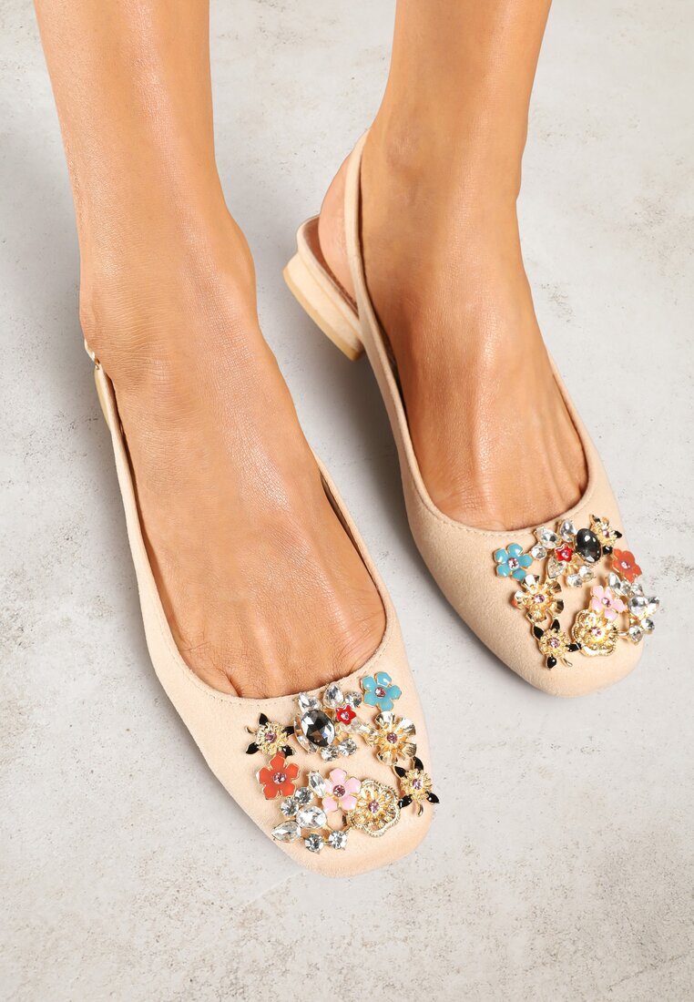 vices Pantofi stiletto Bej Slingback cu Zirconii și Brant din Piele Eklina
