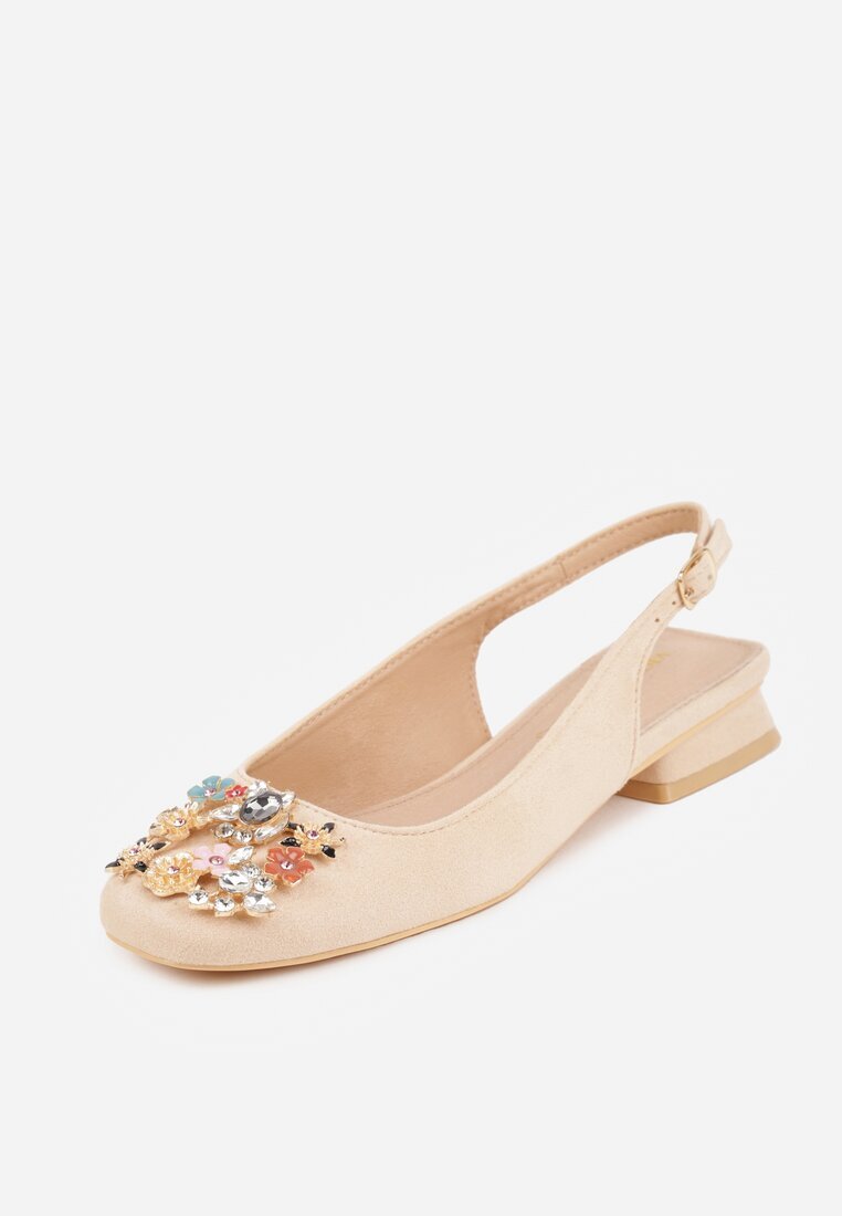 vices Pantofi stiletto Bej Slingback cu Zirconii și Brant din Piele Eklina