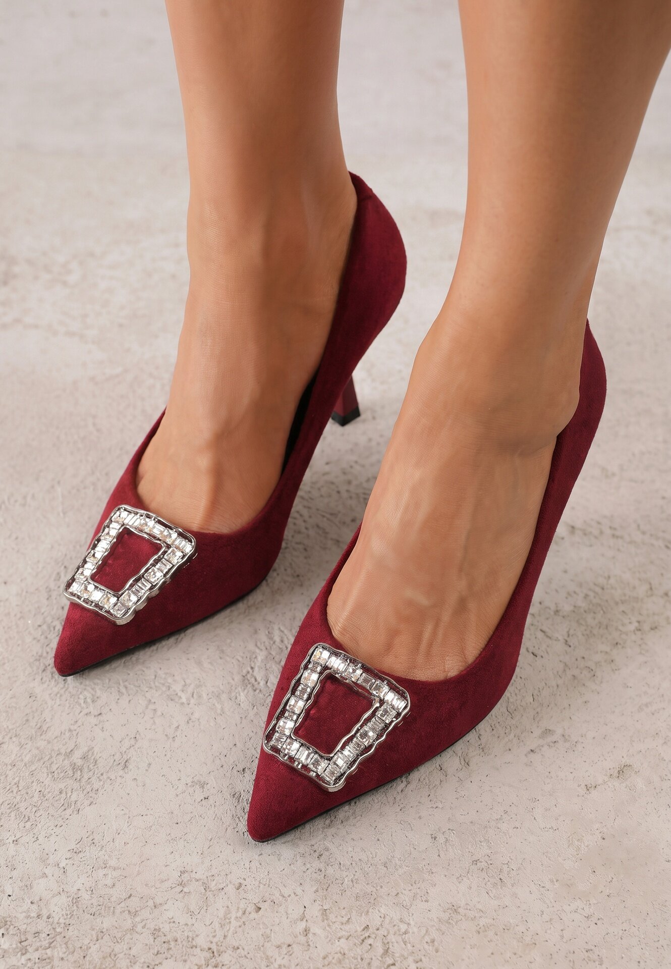 vices Pantofi stiletto Bordeaux Decorați cu cataramă cu zirconii Lalabria