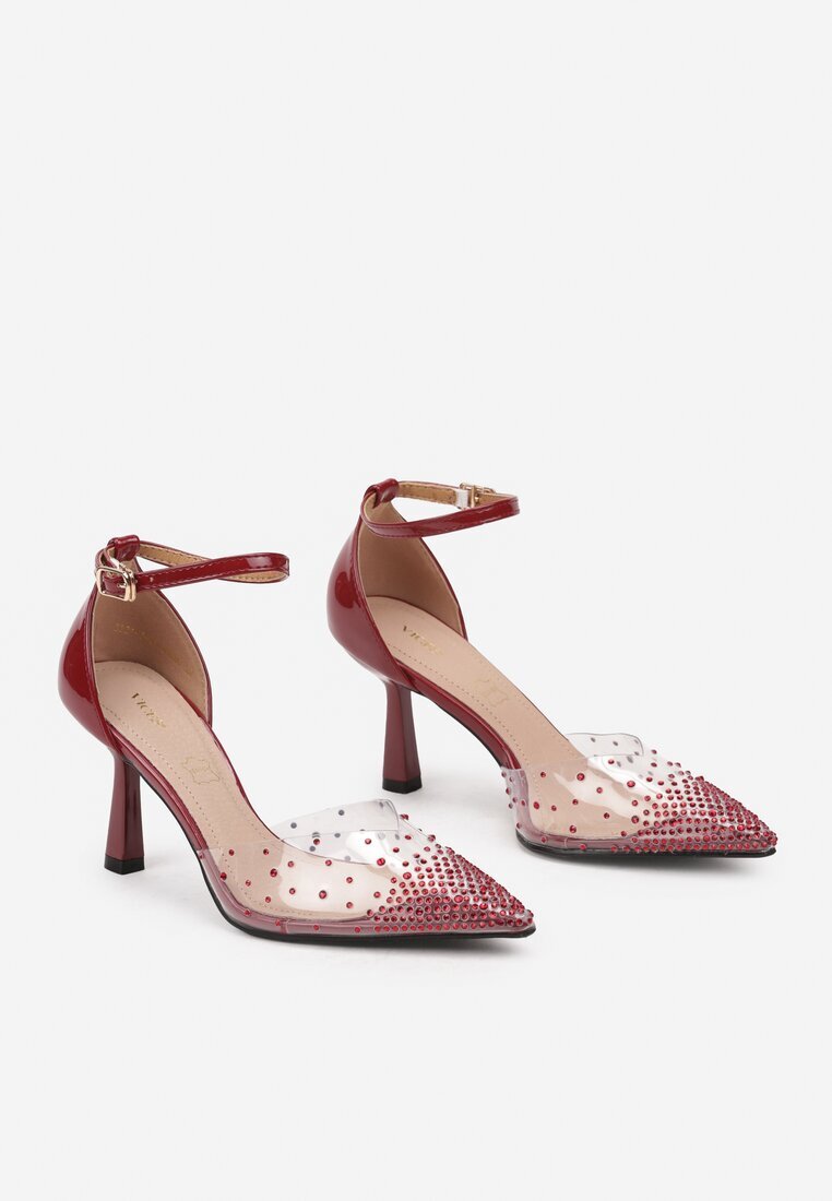 vices Pantofi stiletto bordo cu branț din piele naturală decorați cu zirconii Lilarin