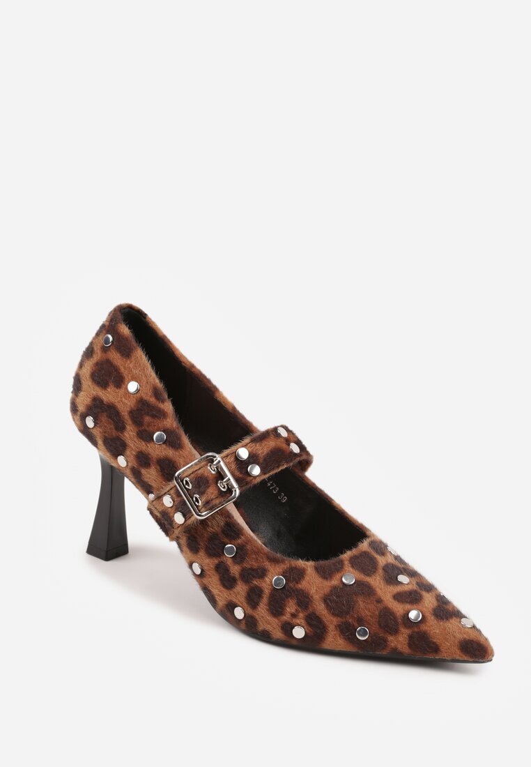 vices Pantofi stiletto leopard cu toc cui cu branț din piele naturală decorate cu nituri Rileinea
