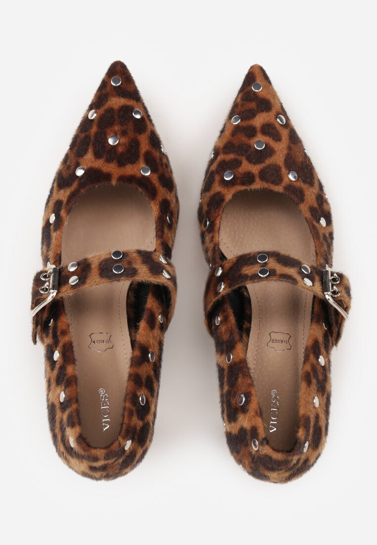 vices Pantofi stiletto leopard cu toc cui cu branț din piele naturală decorate cu nituri Rileinea