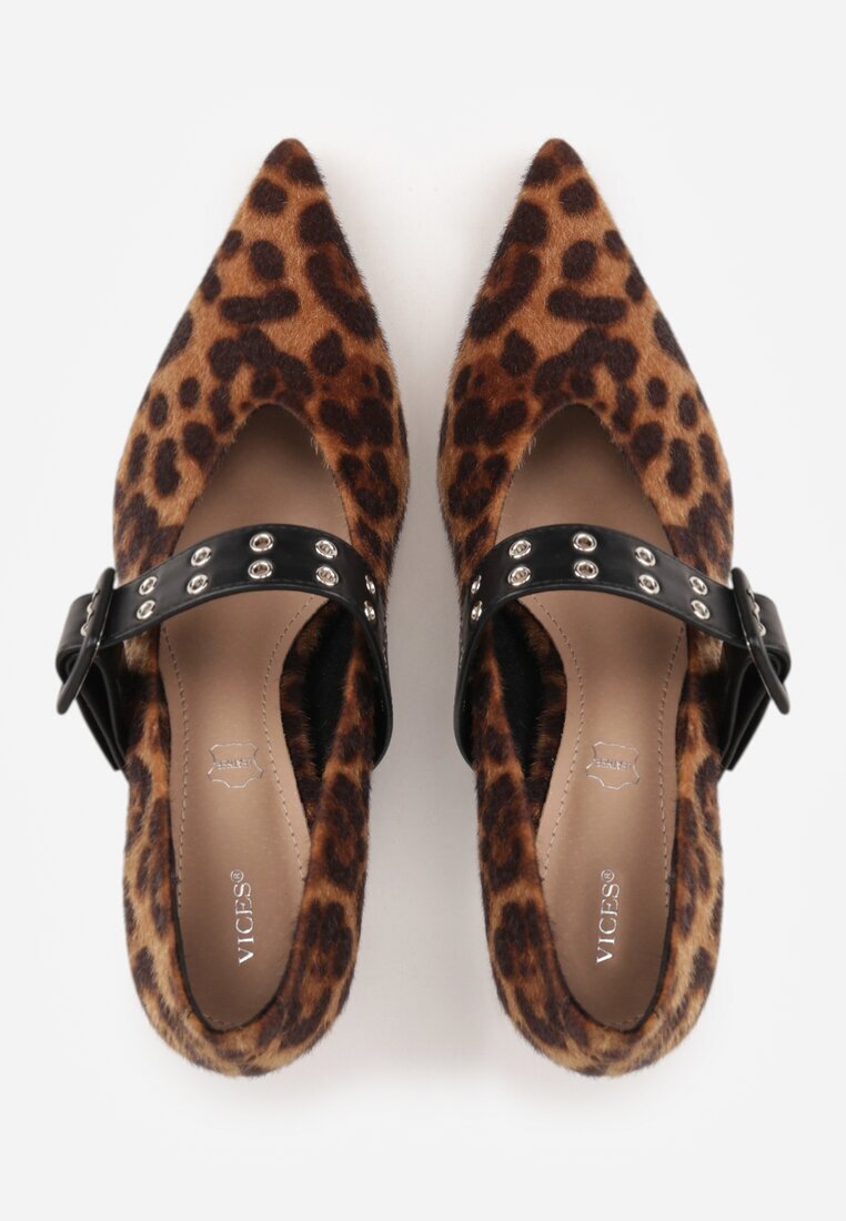vices Pantofi stiletto leopard cu toc stiletto cu branț din piele naturală și cataramă Nalisette