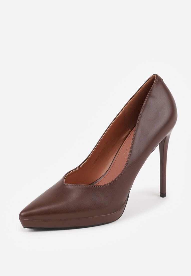 vices Pantofi stiletto Maro cu talpă groasă cu branț din piele naturală Ahrrie