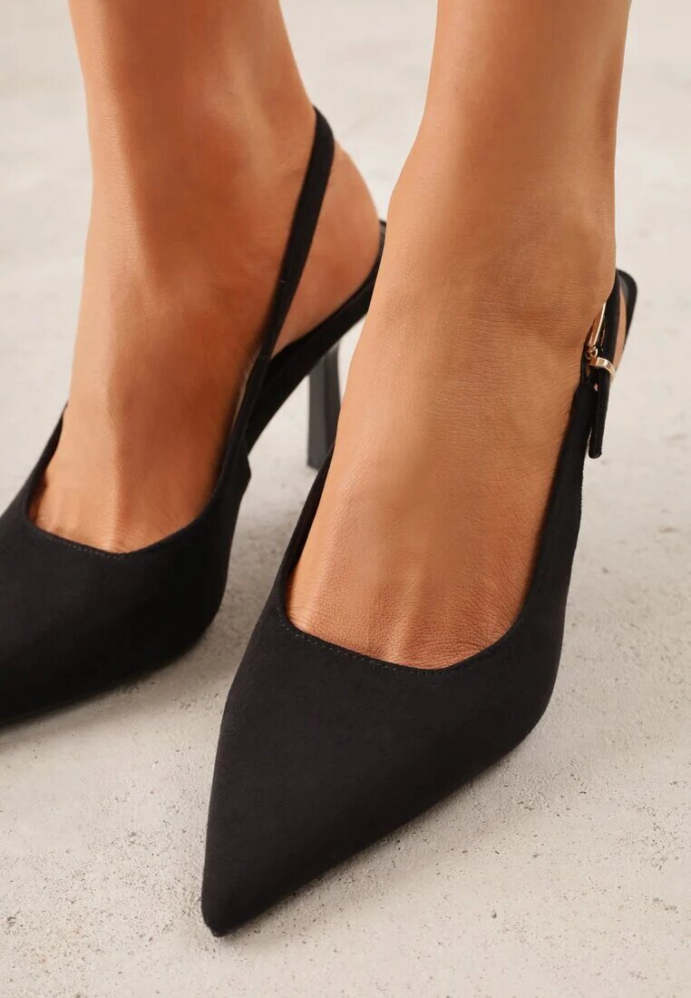 vices Pantofi stiletto Negre Slingback din Imitație de piele întoarsă cu Cataramă Dreptunghiulară Natuma