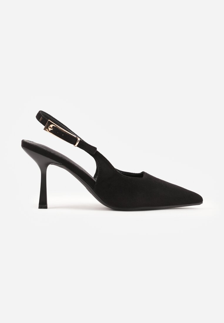 vices Pantofi stiletto Negre Slingback din Imitație de piele întoarsă cu Cataramă Dreptunghiulară Natuma