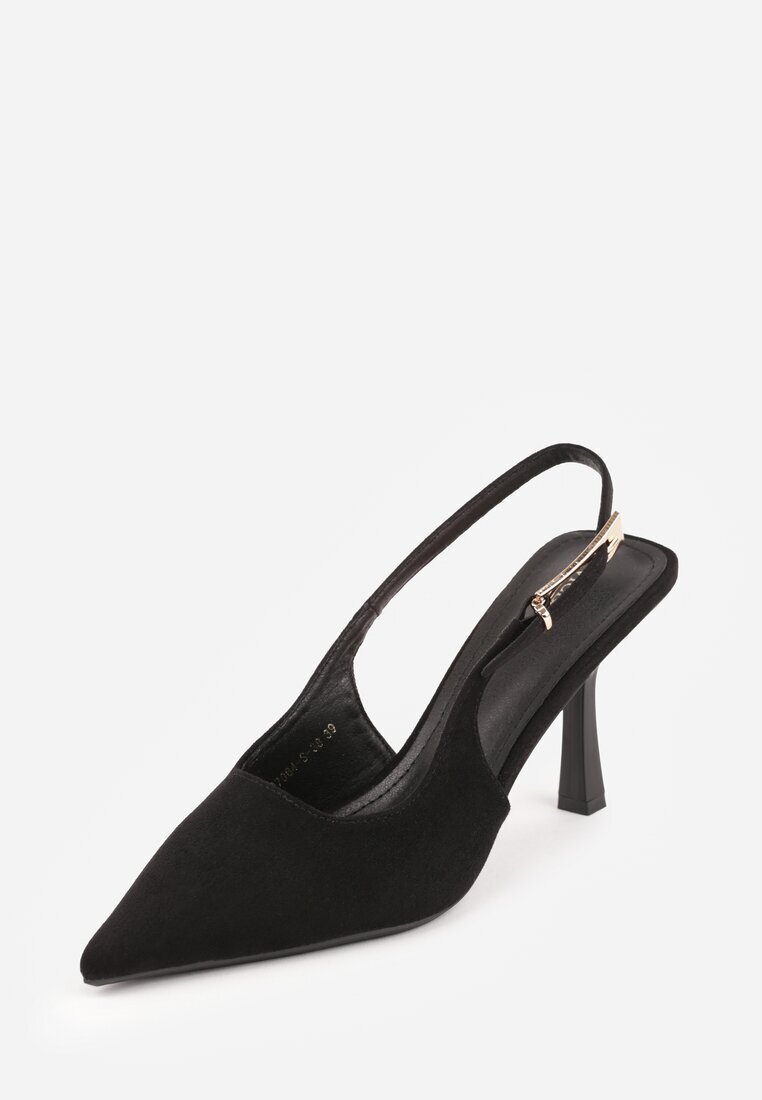 vices Pantofi stiletto Negre Slingback din Imitație de piele întoarsă cu Cataramă Dreptunghiulară Natuma