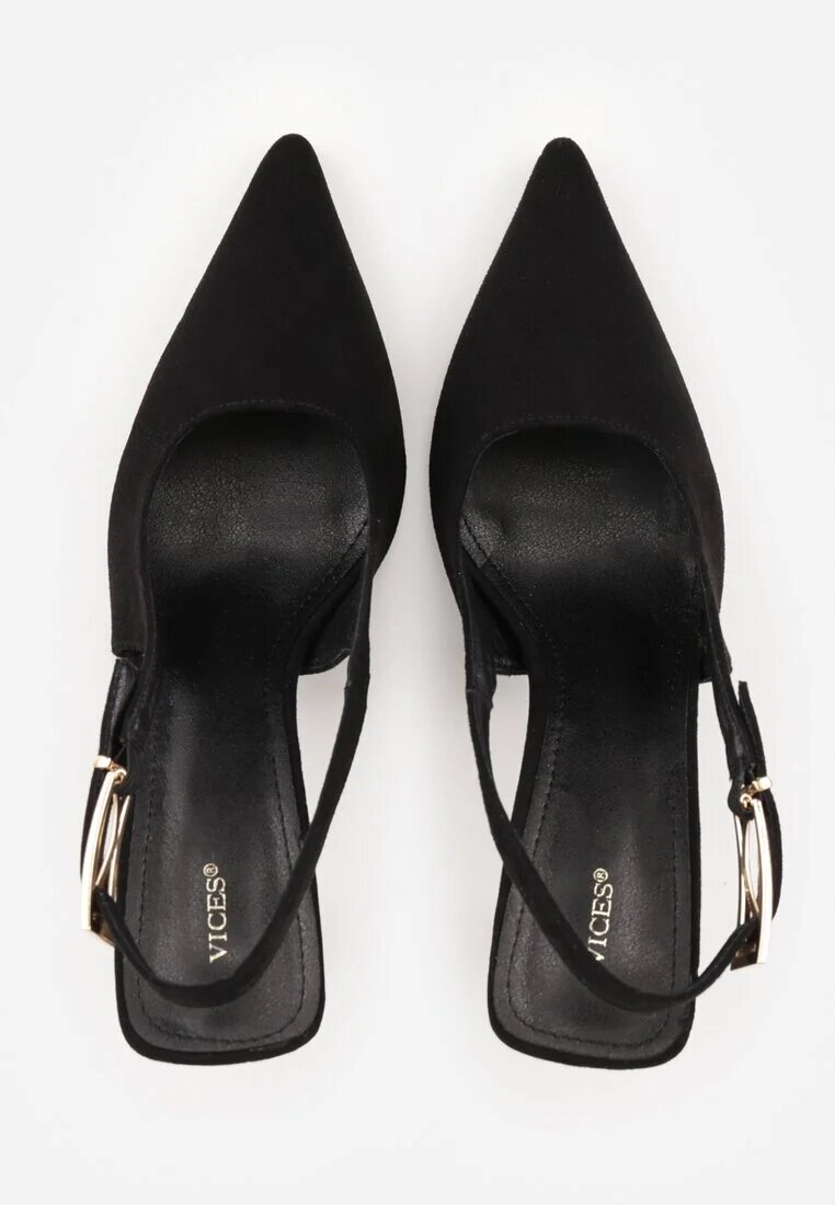 vices Pantofi stiletto Negre Slingback din Imitație de piele întoarsă cu Cataramă Dreptunghiulară Natuma