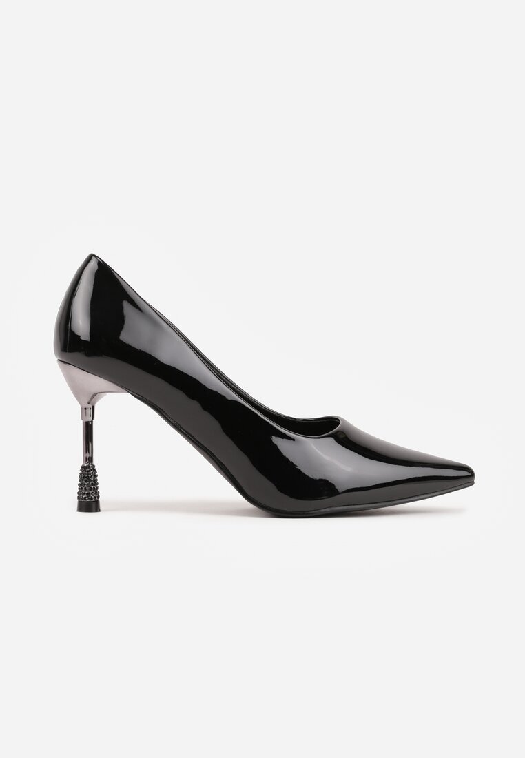 vices Pantofi stiletto negri lăcuiți cu branț din piele decorați cu zirconii