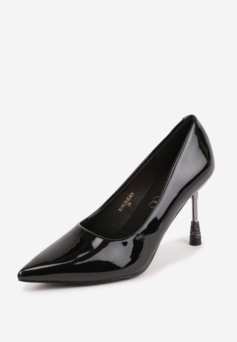 vices Pantofi stiletto negri lăcuiți cu branț din piele decorați cu zirconii