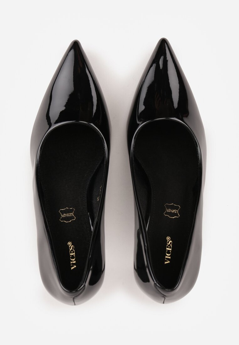 vices Pantofi stiletto negri lăcuiți cu branț din piele decorați cu zirconii