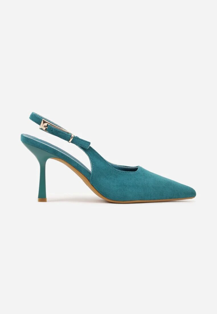 vices Pantofi stiletto slingback verzi din imitație de piele întoarsă cu cataramă dreptunghiulară Natuma