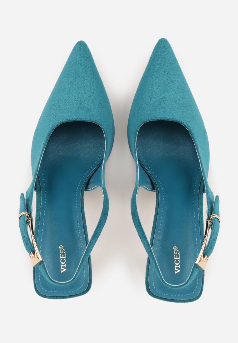 vices Pantofi stiletto slingback verzi din imitație de piele întoarsă cu cataramă dreptunghiulară Natuma