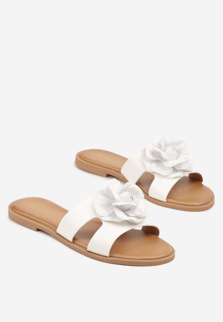 vices Papuci Albi cu Floare 3D Kovienna